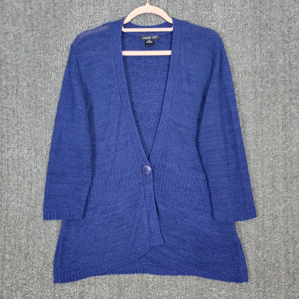 August Silk Sweater Womens XL Blue 3/4 Sleeve Button Up Soft Cardigan